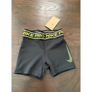 Nike Pro Kids Training Shorts Black Volt Yellow HV0733-011 XS